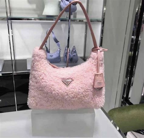 prada pink furry bag|prada leather backpack.